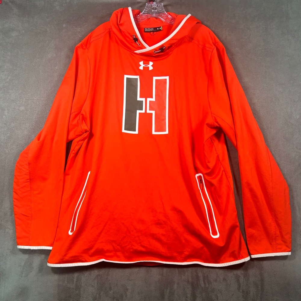 Under Armour Mens 2XL ColdGear Orange Hoodie Sweatshirt H Graphic UM7238